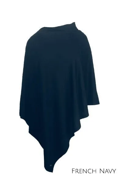 100% MERINO WOOL PONCHO EASY STYLE LAYER FRENCH NAVY