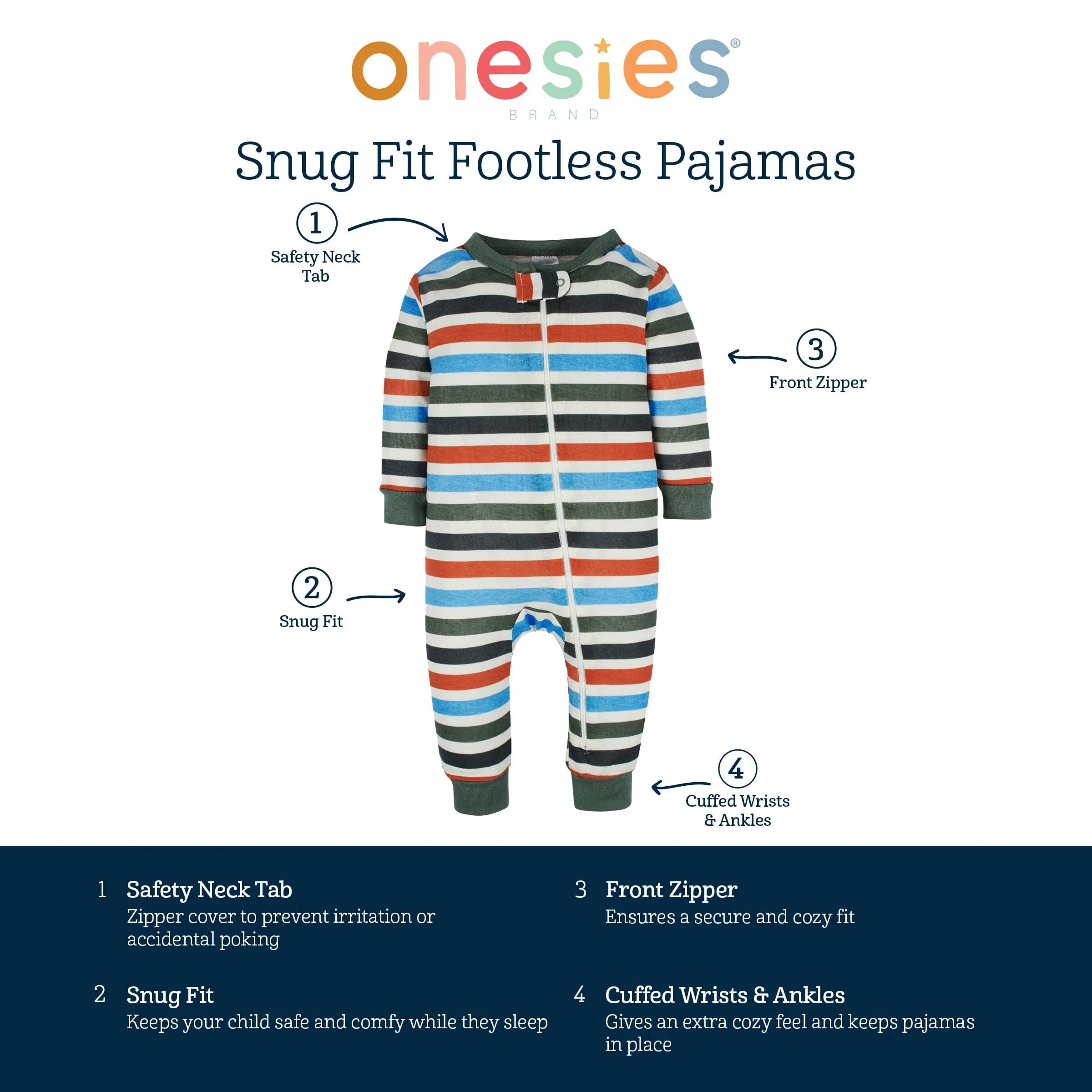 3-Pack Baby Boys Dinos Footless Pajamas