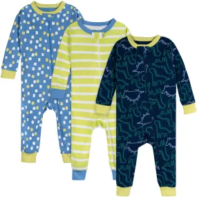 3-Pack Baby Boys Dinos Footless Pajamas