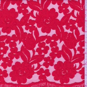 3 YD PC-Vivid Red Embroidered Floral Tulle Fabric