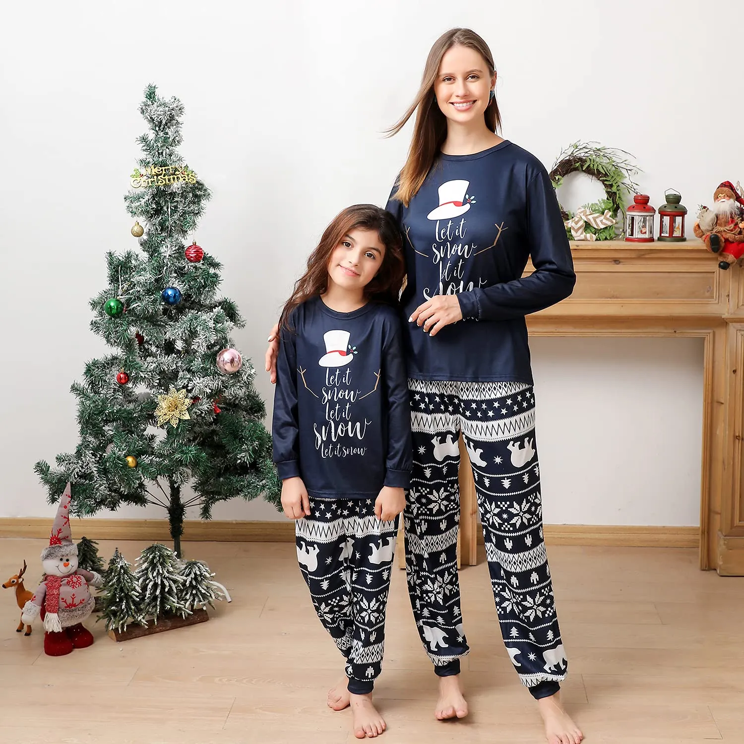 ANGELGGH Family Christmas PJs Matching Sets, Cute Holiday Pajamas Printed Top and Pants, Xmas Jammies for Couples/Men/Women (Youth, 2-3T, Blue Snowman)