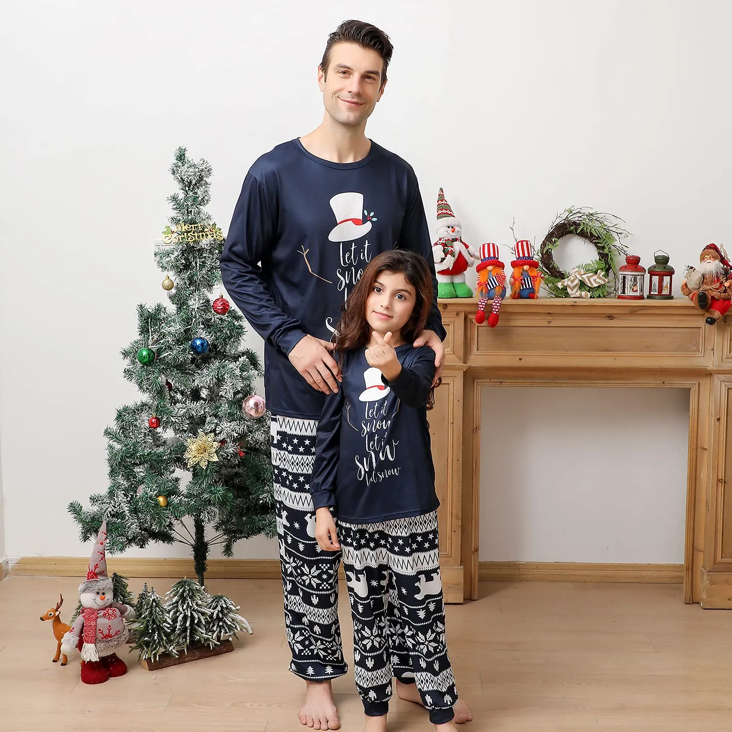 ANGELGGH Family Christmas PJs Matching Sets, Cute Holiday Pajamas Printed Top and Pants, Xmas Jammies for Couples/Men/Women (Youth, 2-3T, Blue Snowman)