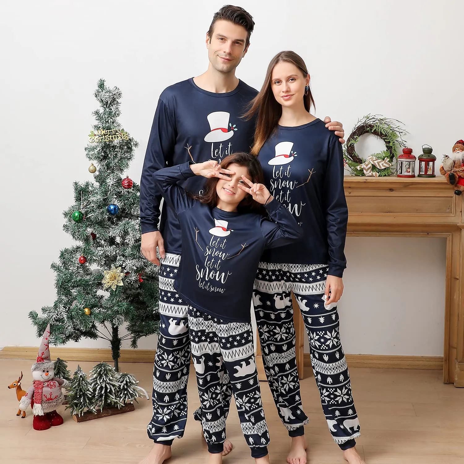 ANGELGGH Family Christmas PJs Matching Sets, Cute Holiday Pajamas Printed Top and Pants, Xmas Jammies for Couples/Men/Women (Youth, 2-3T, Blue Snowman)