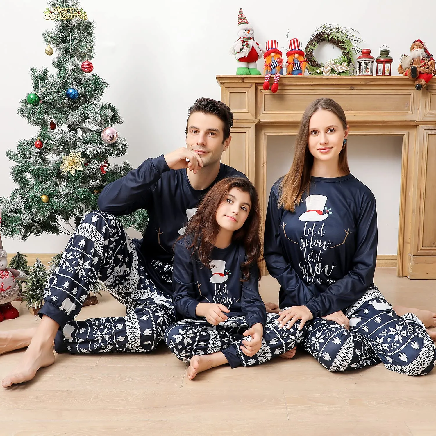 ANGELGGH Family Christmas PJs Matching Sets, Cute Holiday Pajamas Printed Top and Pants, Xmas Jammies for Couples/Men/Women (Youth, 2-3T, Blue Snowman)