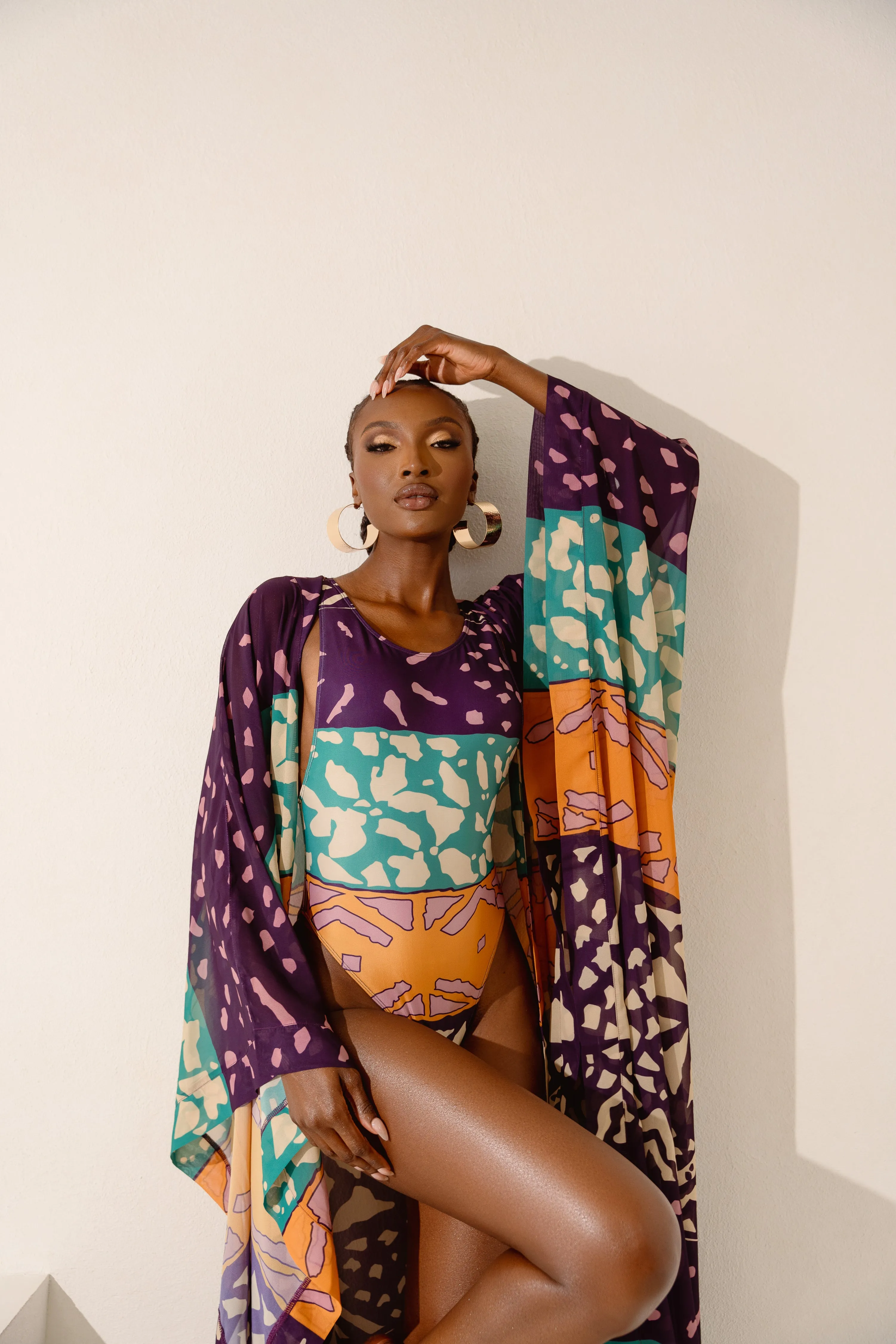 ANU PURPLE LONG KAFTAN CHIFFON KIMONO