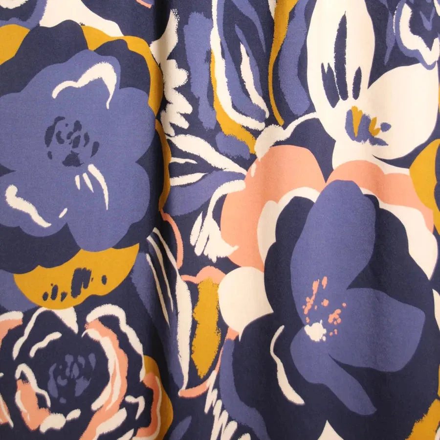 Atelier Jupe - Blue Viscose with Painted Flowers Fabric