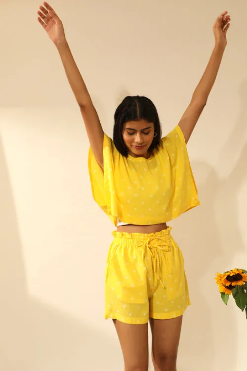 Bandhani Side Open Crop Top In Electric Yellow