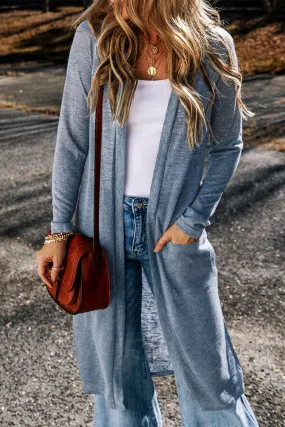 Blue Slub Knit Maxi Cardigan