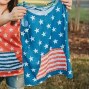 Blue with Red Americana Patriotic Stars & Stripes Cross Strap Tank