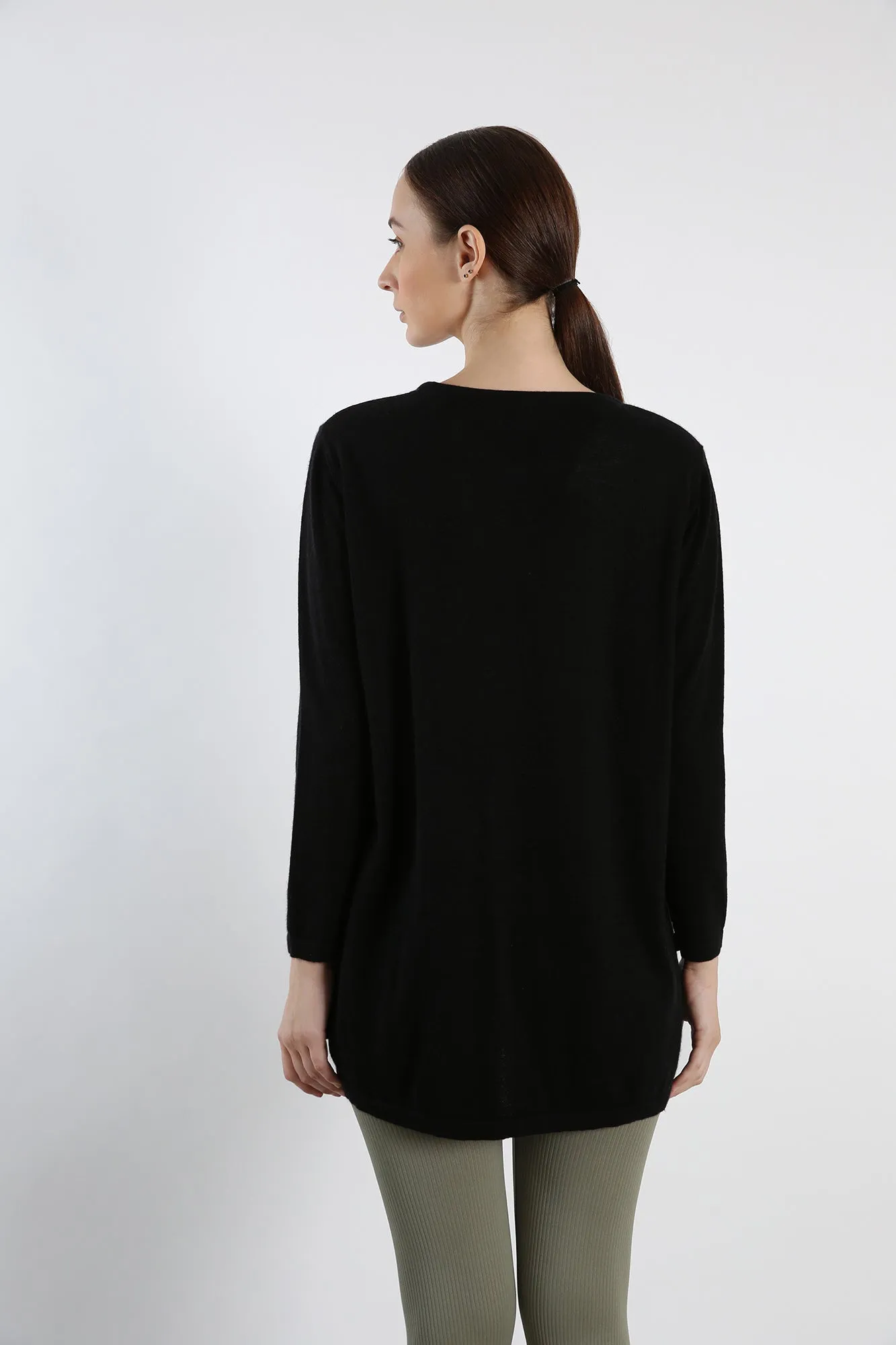 Boat Neck Pure Cashmere Sweater - Black