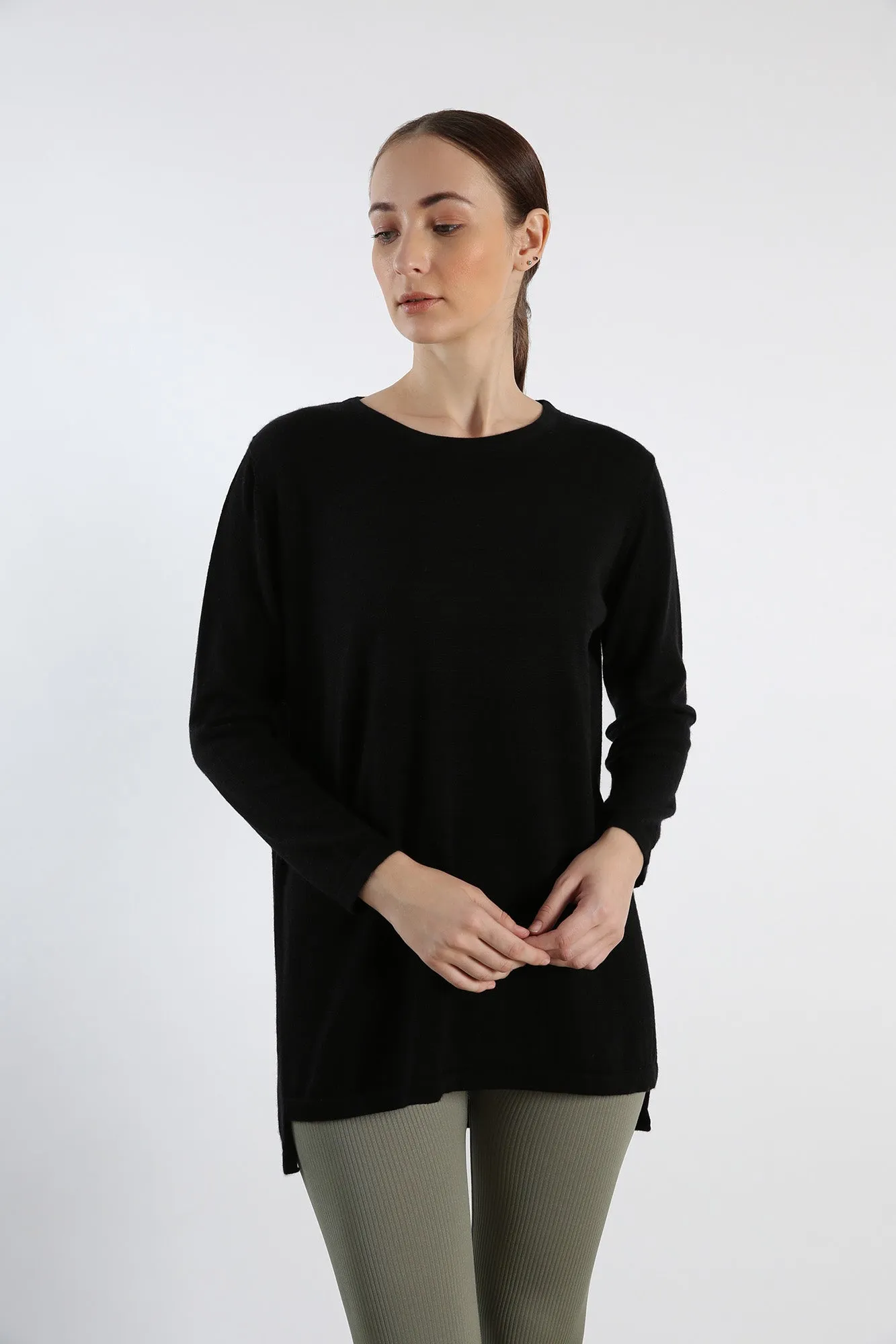 Boat Neck Pure Cashmere Sweater - Black