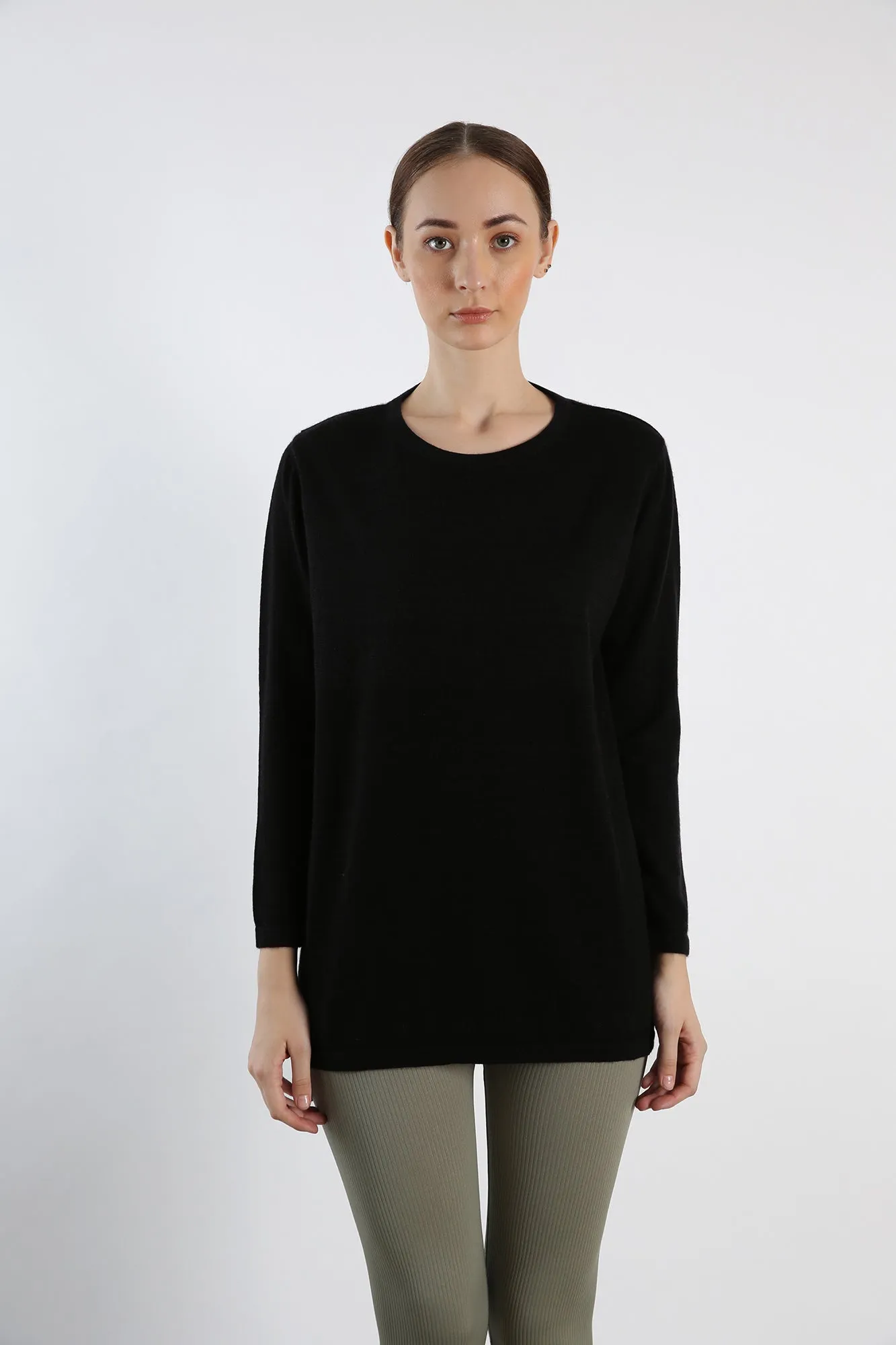 Boat Neck Pure Cashmere Sweater - Black