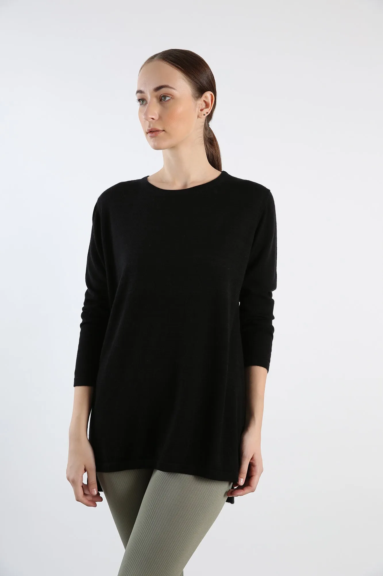 Boat Neck Pure Cashmere Sweater - Black