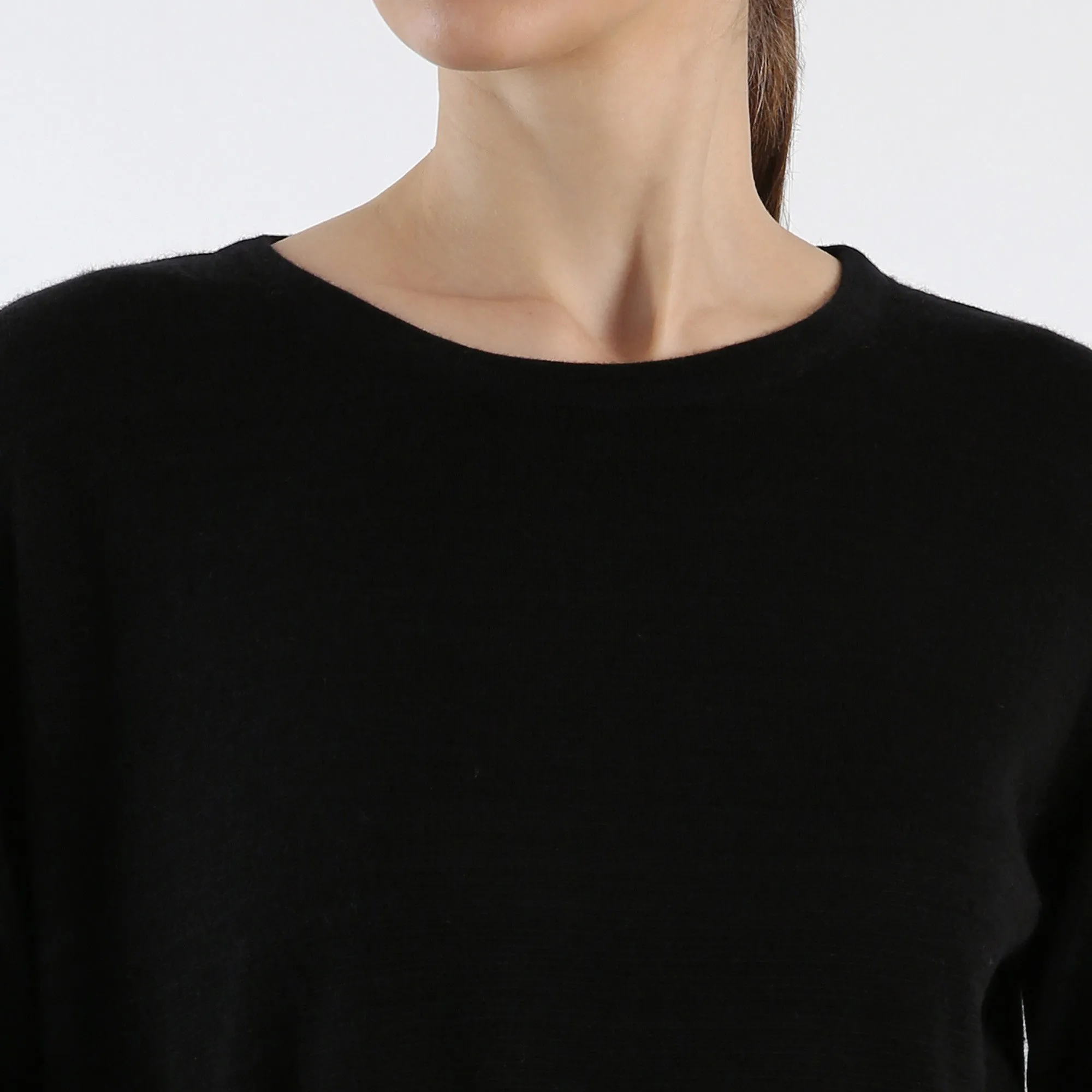 Boat Neck Pure Cashmere Sweater - Black