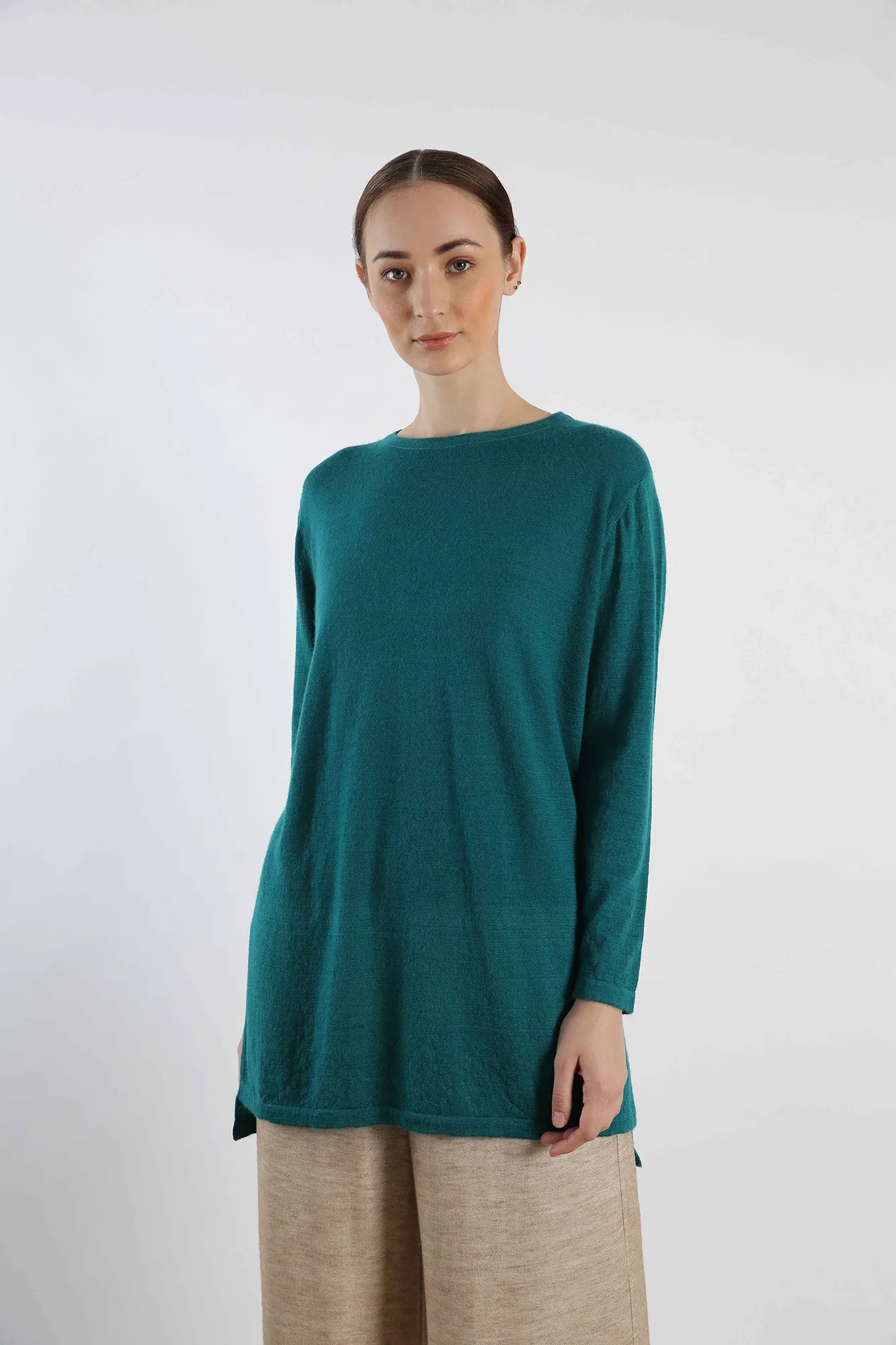 Boat Neck Pure Cashmere Sweater - Teal Blue