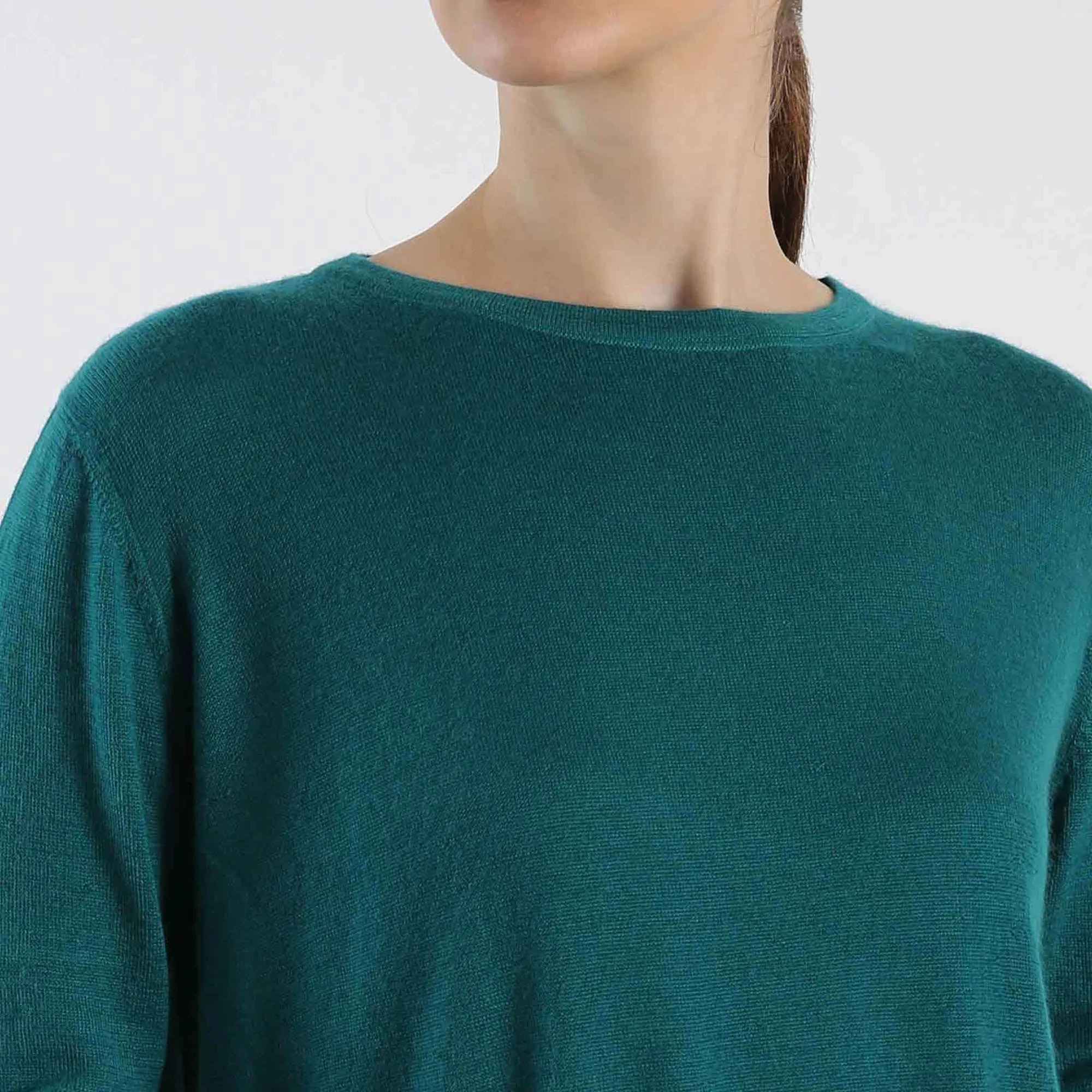 Boat Neck Pure Cashmere Sweater - Teal Blue