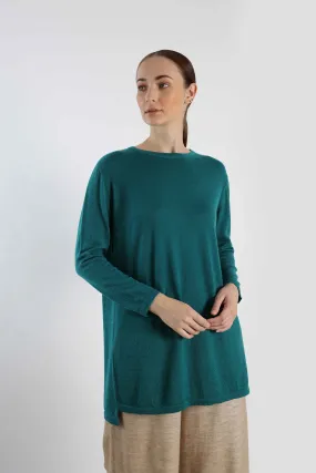 Boat Neck Pure Cashmere Sweater - Teal Blue