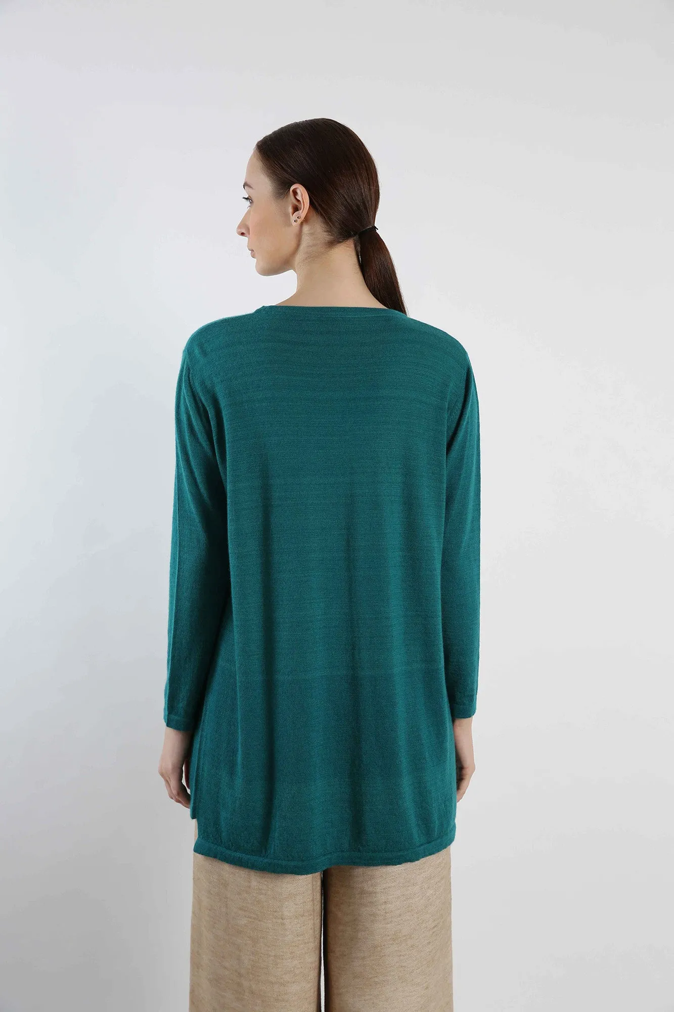 Boat Neck Pure Cashmere Sweater - Teal Blue