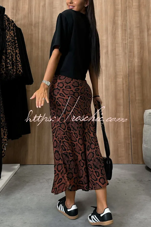 Breezy Composure Unique Print High Rise Elastic Waist Midi Skirt