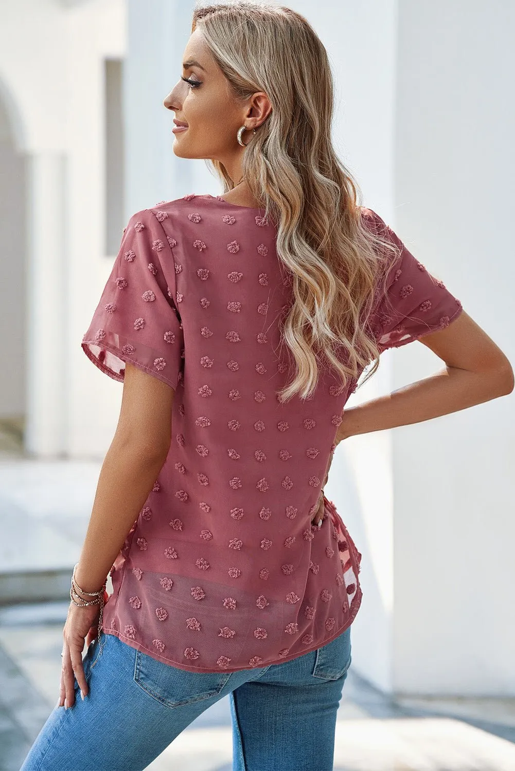 Breezy Swiss Dot Short Sleeve Loose Top