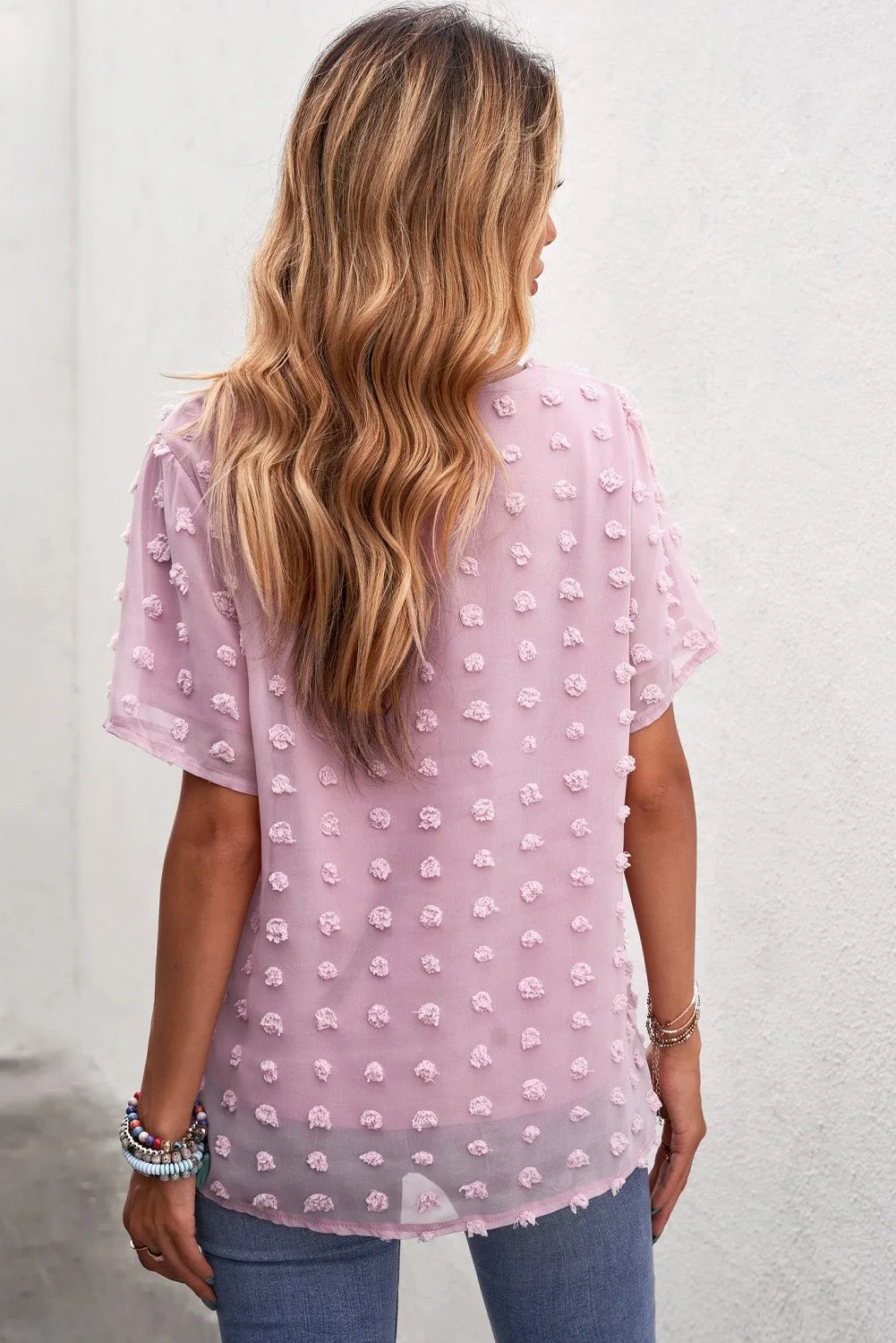 Breezy Swiss Dot Short Sleeve Loose Top