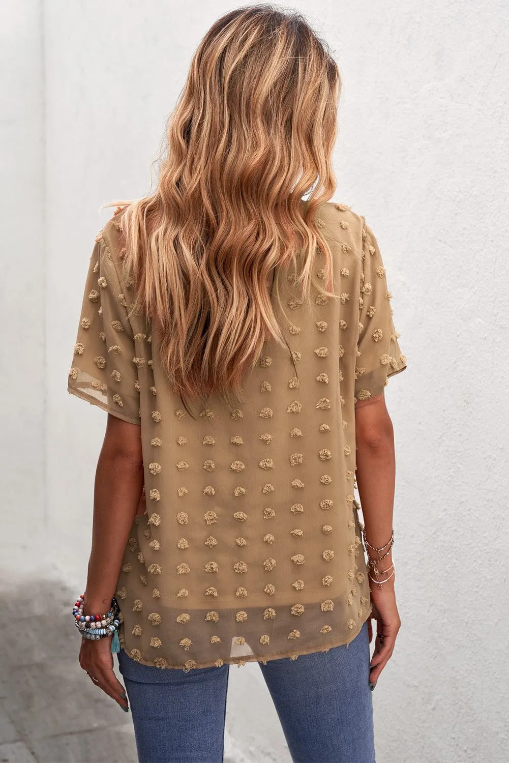 Breezy Swiss Dot Short Sleeve Loose Top