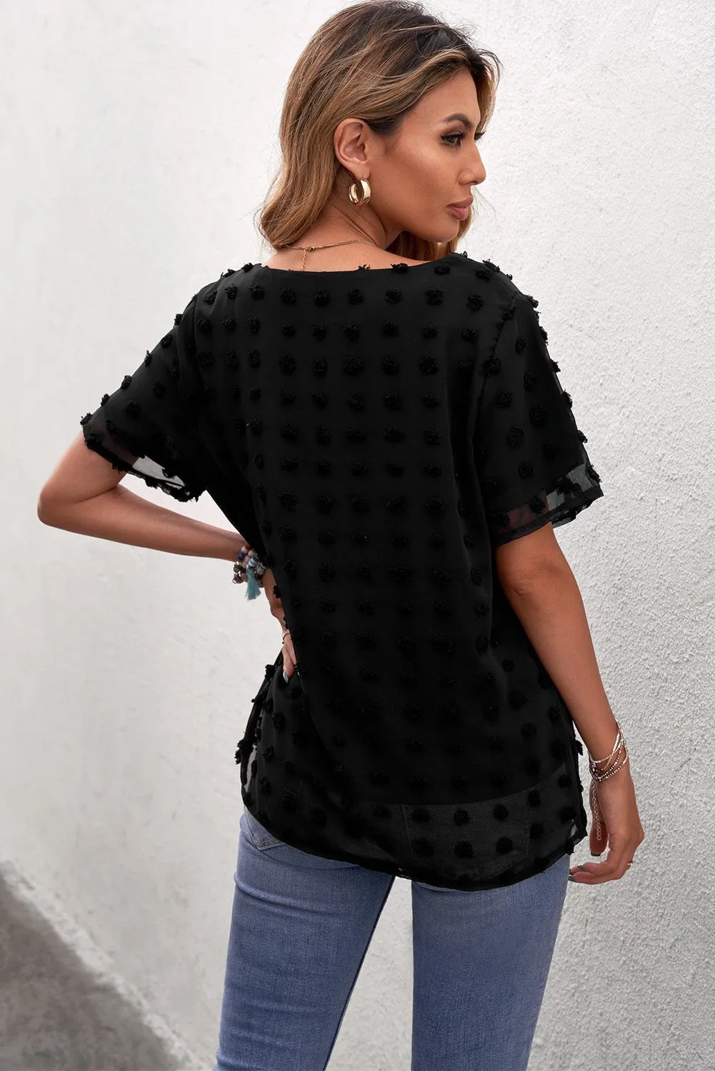 Breezy Swiss Dot Short Sleeve Loose Top