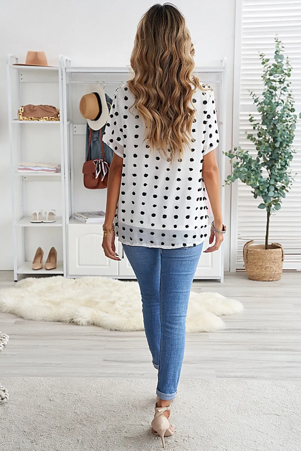 Breezy Swiss Dot Short Sleeve Loose Top