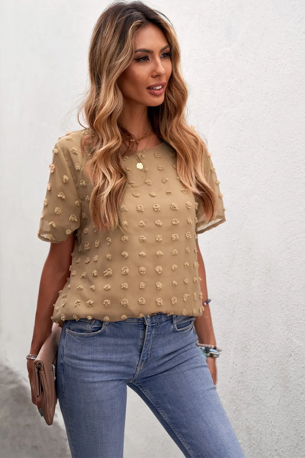 Breezy Swiss Dot Short Sleeve Loose Top