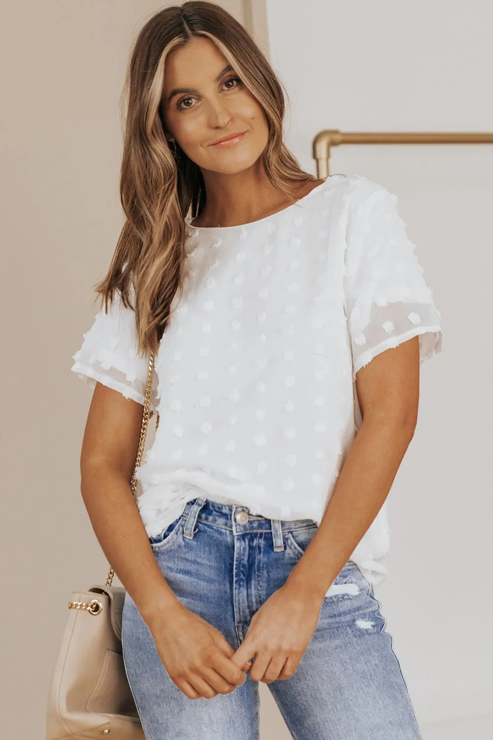 Breezy Swiss Dot Short Sleeve Loose Top