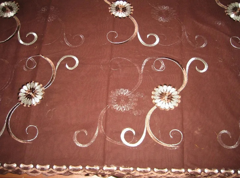 cotton voile fabric~Brown with embroidery-5 yards-44&quot;