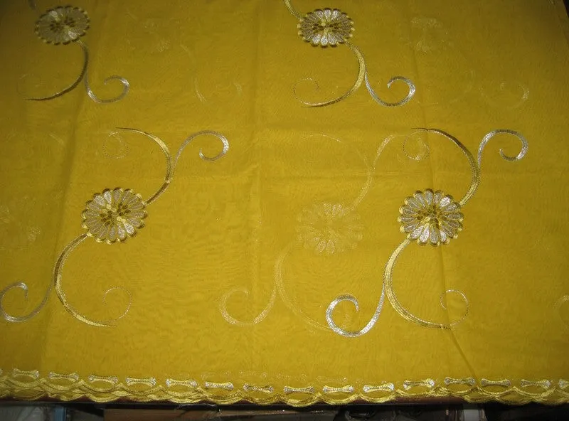 cotton voile fabric~Yellow with embroidery-5 yards