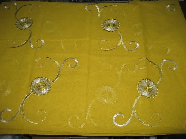 cotton voile fabric~Yellow with embroidery-5 yards