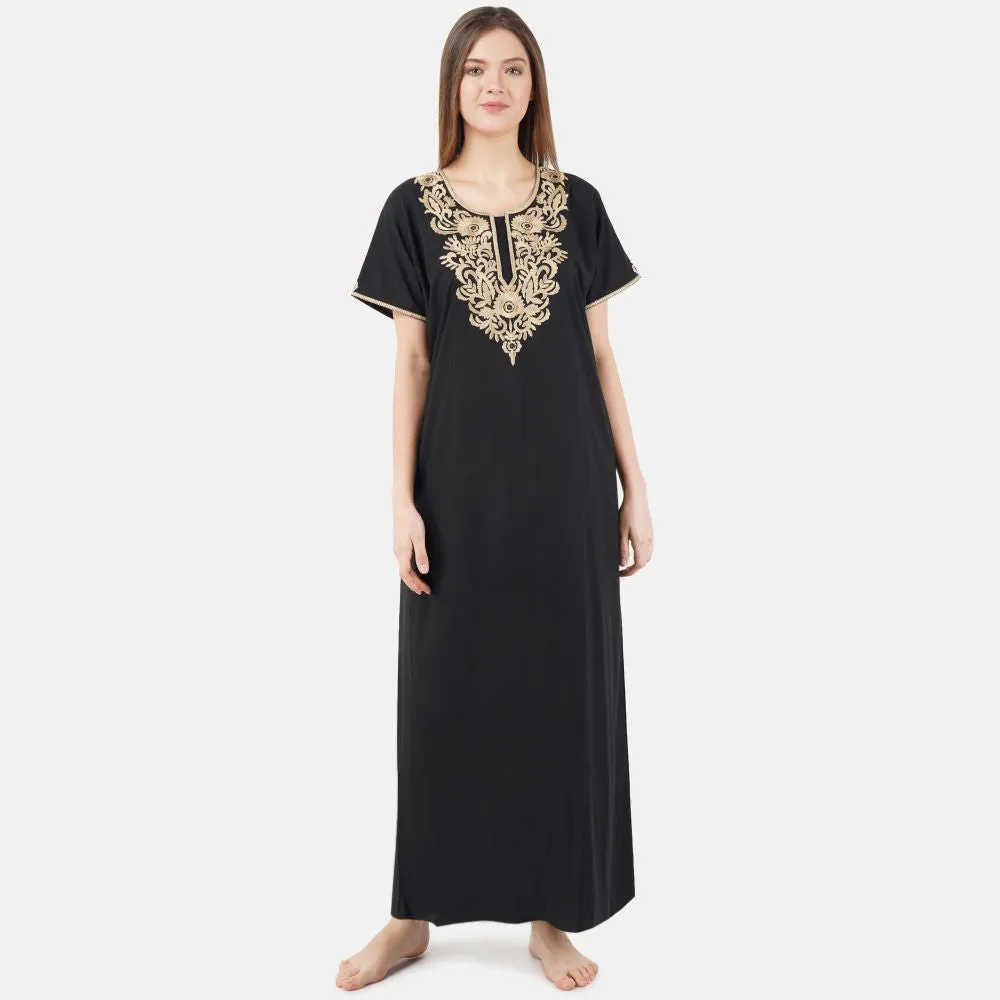 Creme Floral Embroidered  Nightgown