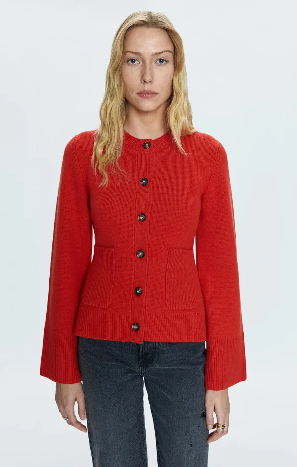 Dani Cinched Waist Cardigan in Rouge