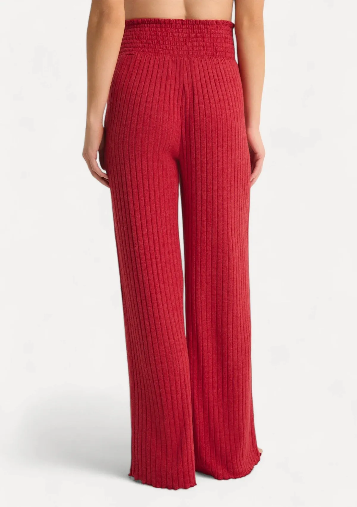 Dawn Smocked Rib Pant - Haute Red