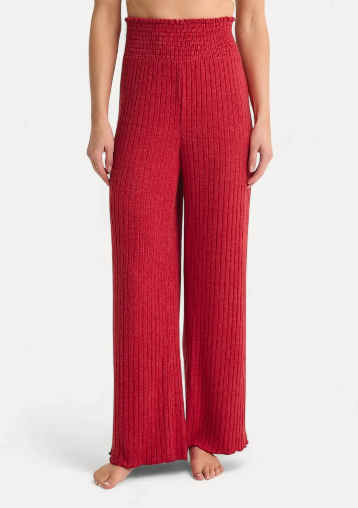 Dawn Smocked Rib Pant - Haute Red