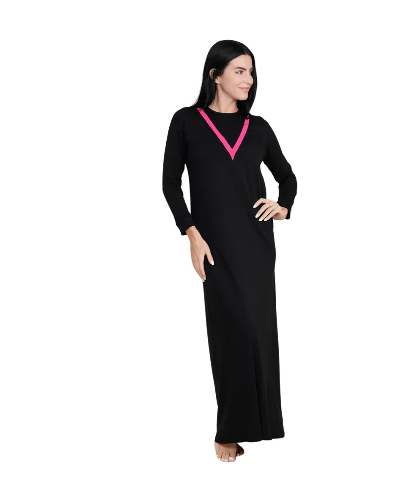 Ellwi Color Pop V Black Cotton Pull On Nightgown