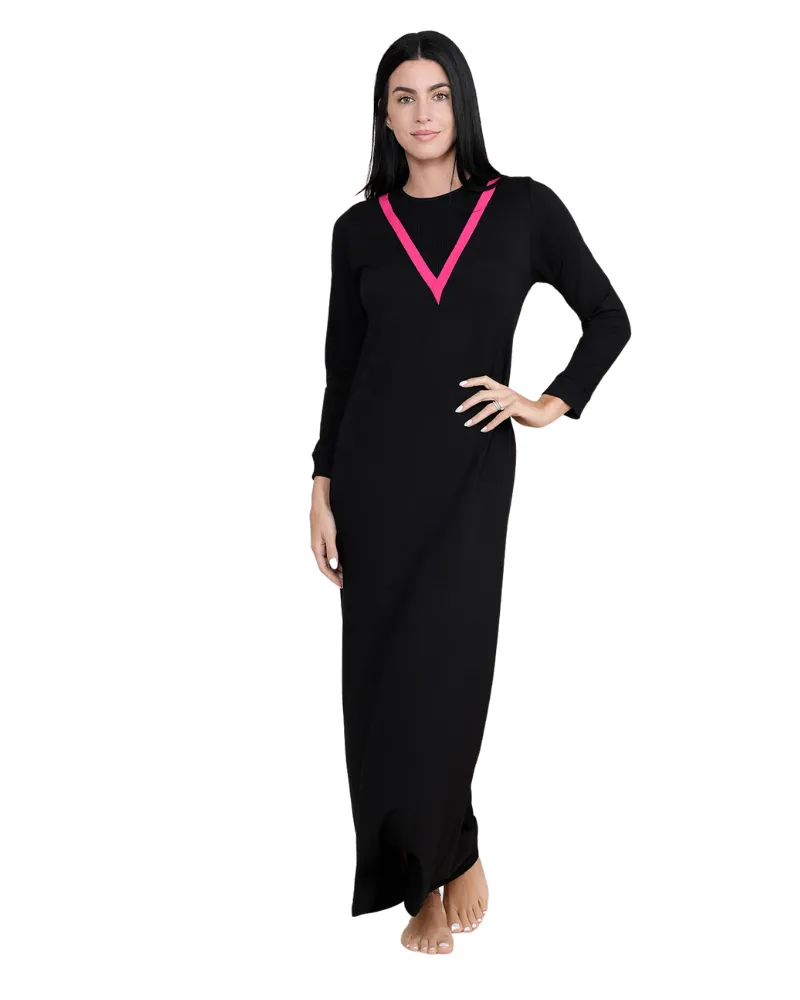 Ellwi Color Pop V Black Cotton Pull On Nightgown