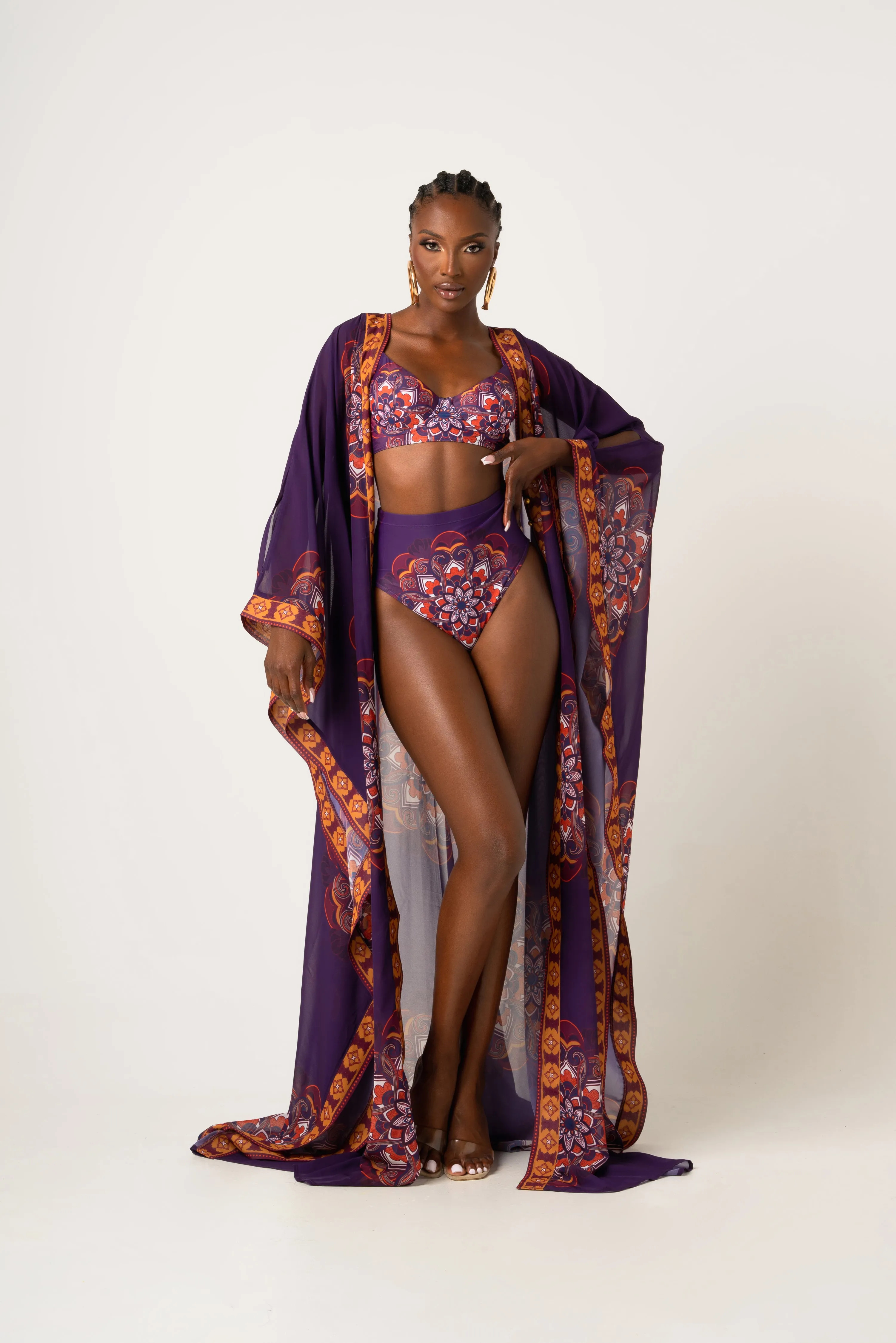 ENANG PURPLE LONG KAFTAN CHIFFON KIMONO