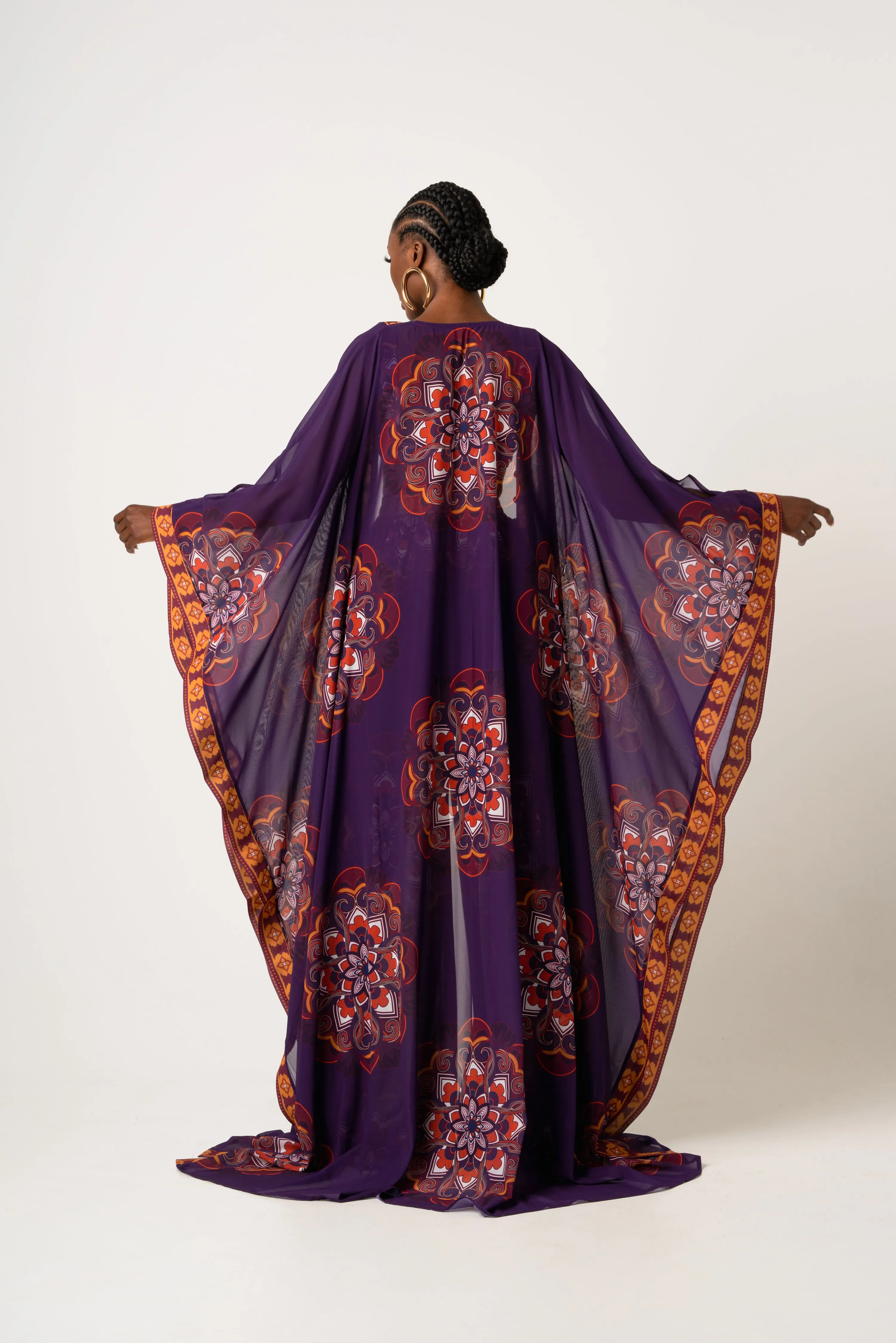 ENANG PURPLE LONG KAFTAN CHIFFON KIMONO