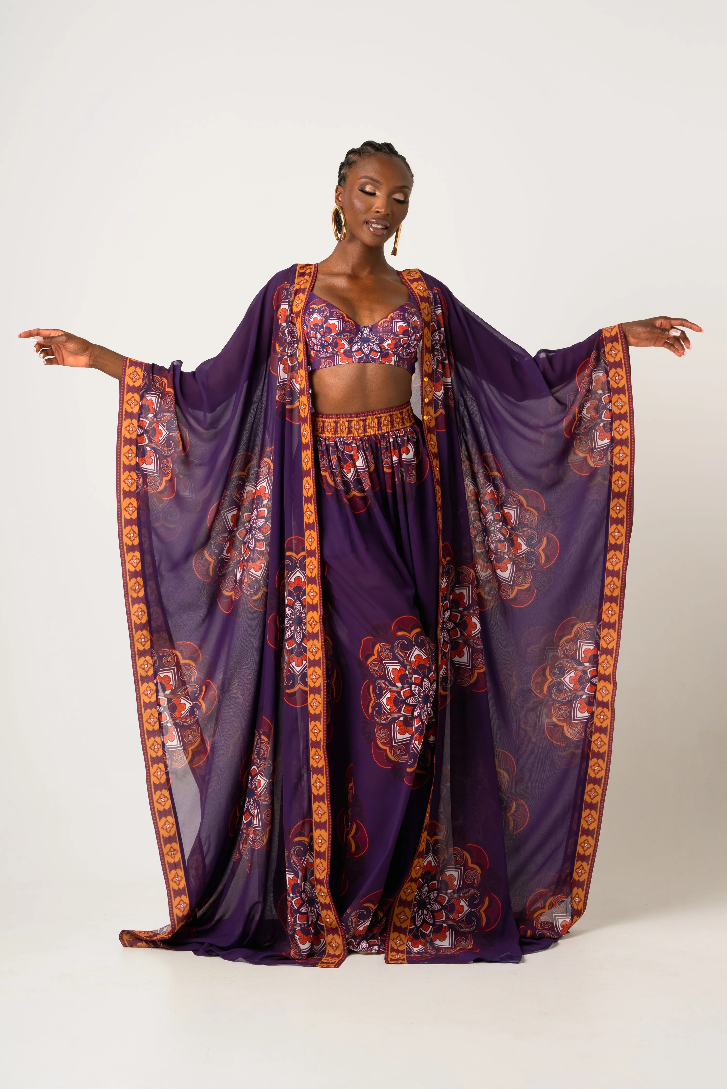 ENANG PURPLE LONG KAFTAN CHIFFON KIMONO