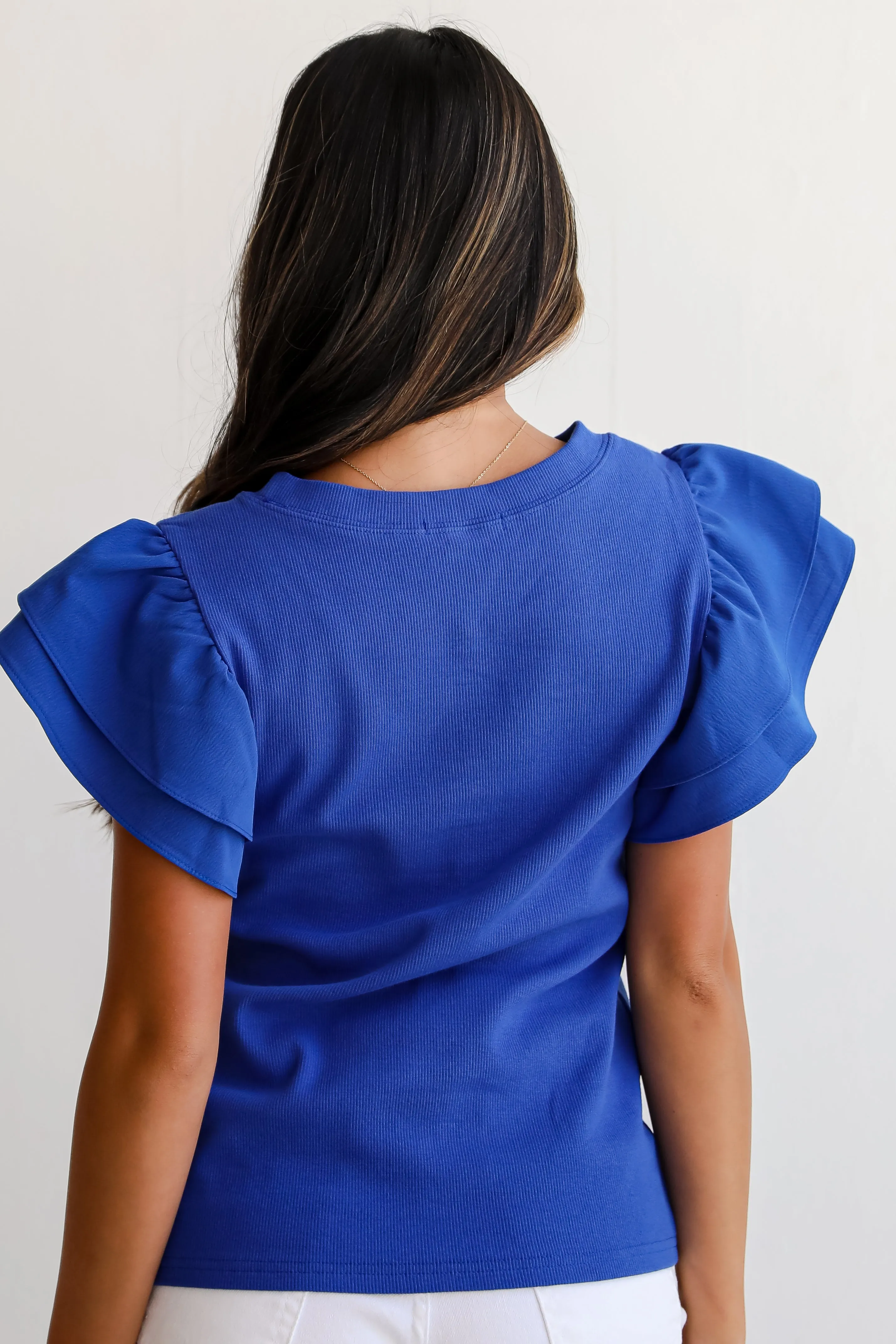 FINAL SALE - Intentionally Breezy Royal Blue Ruffle Sleeve Blouse