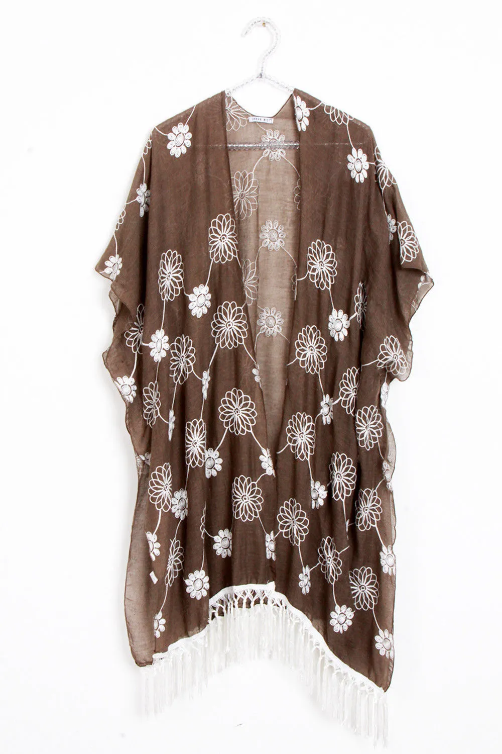 Floral Embroidery Tassel Trim Summer Holiday Kimono