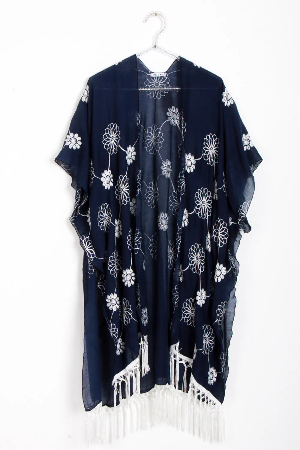 Floral Embroidery Tassel Trim Summer Holiday Kimono