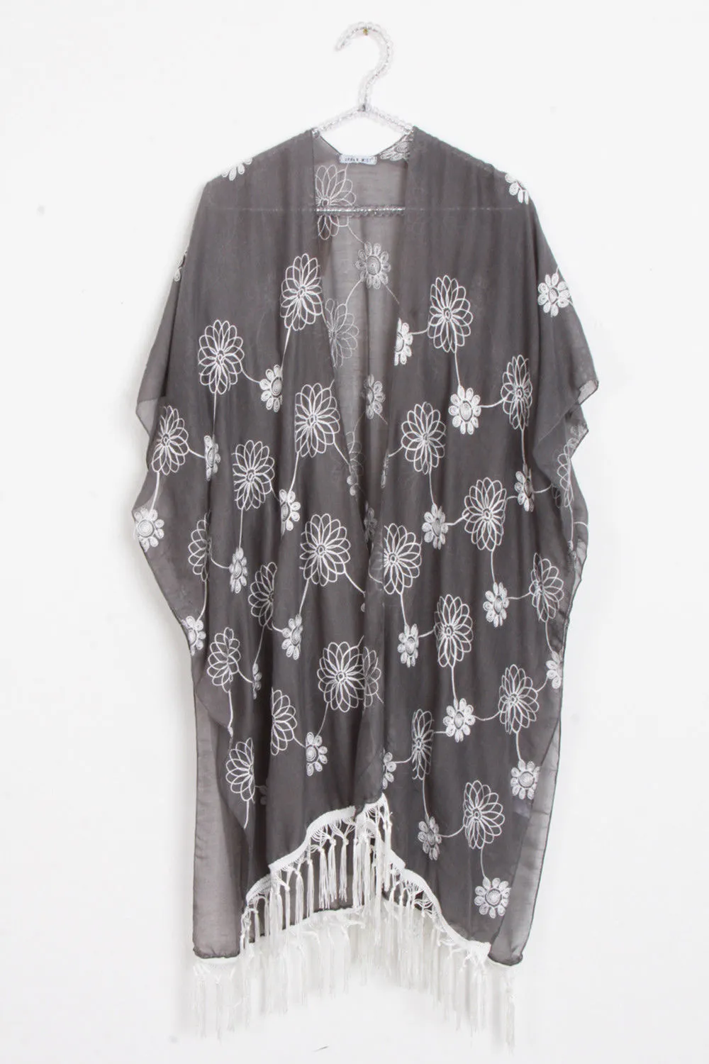 Floral Embroidery Tassel Trim Summer Holiday Kimono