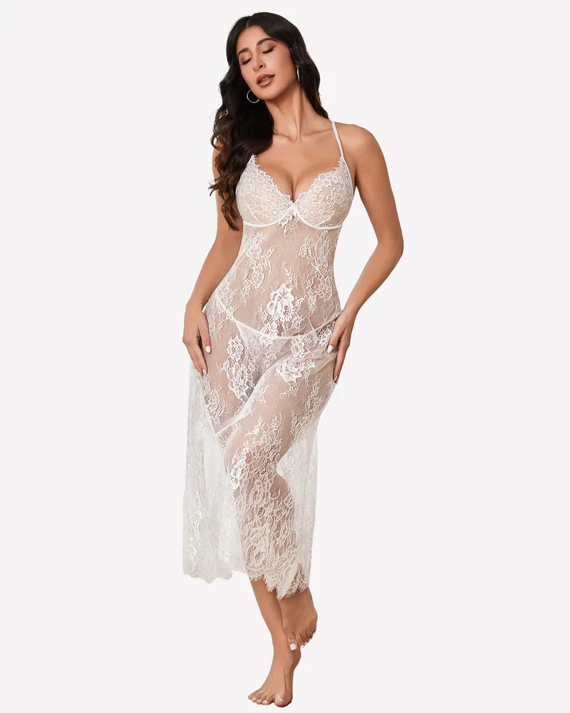 Floral Lace Halter Lingerie Dress