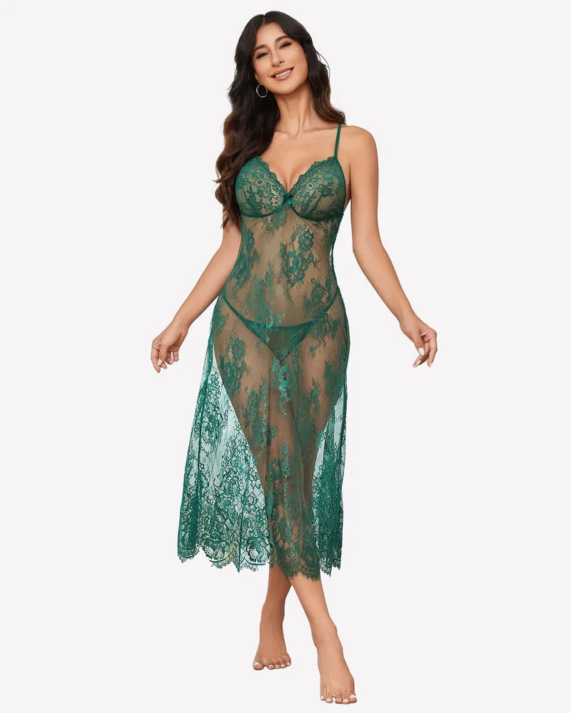 Floral Lace Halter Lingerie Dress