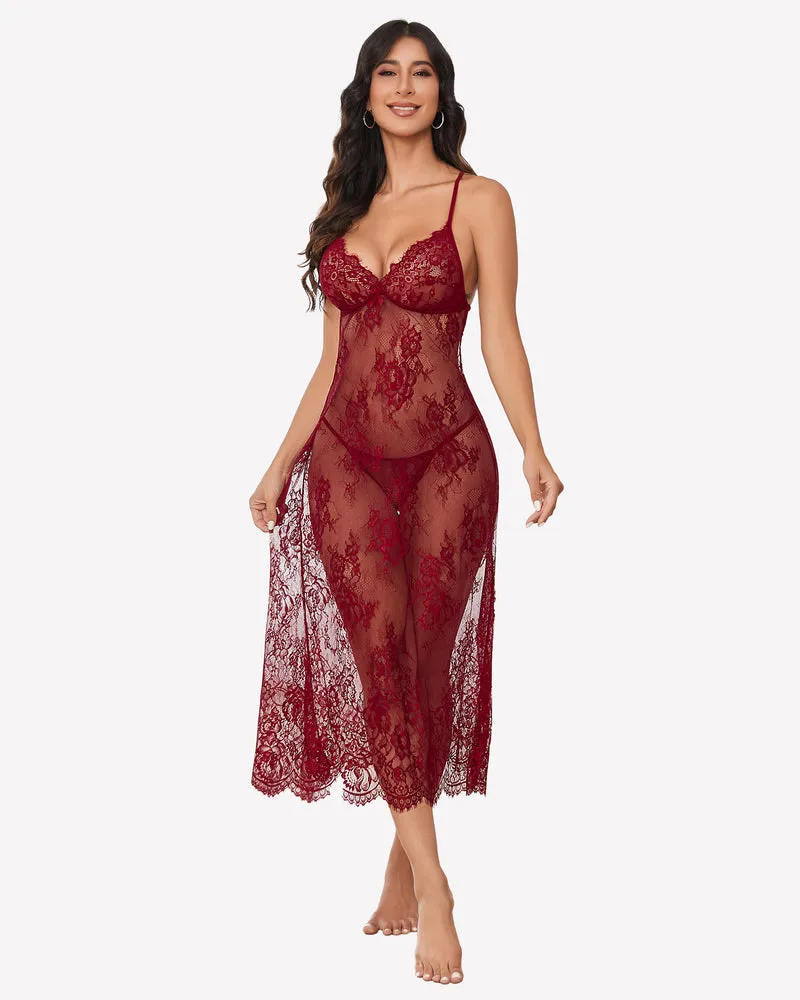 Floral Lace Halter Lingerie Dress