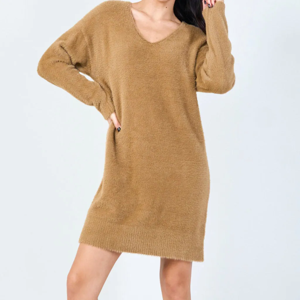 Fluffy v-neck sweater wholesale